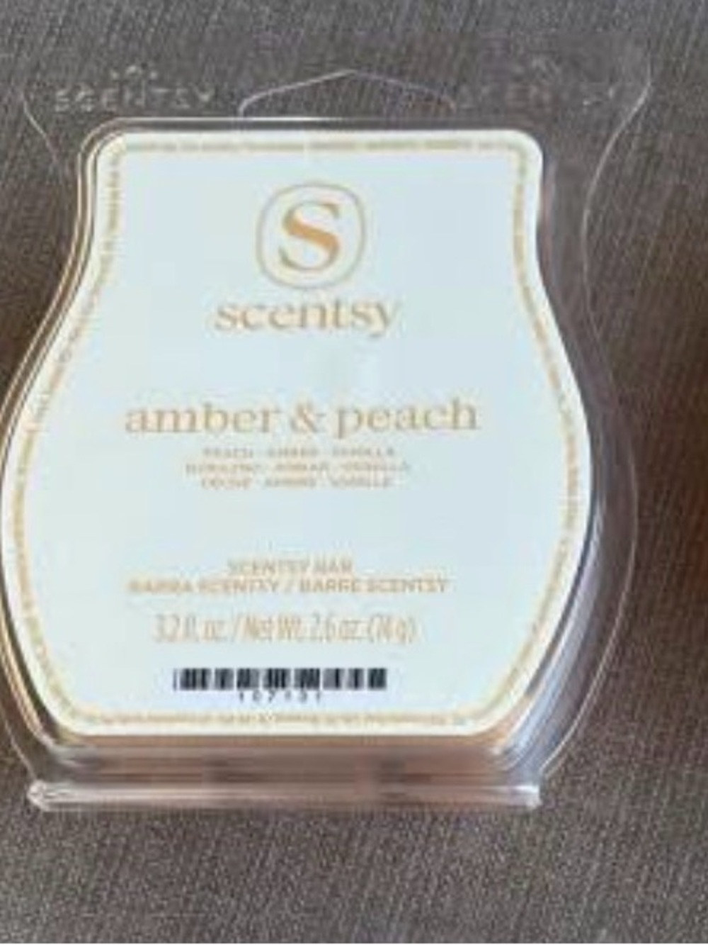 Scentsy Amber & Peach Wax Bar - Cream and Gold Accents